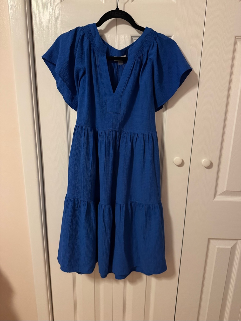Calvin Klein Cobalt Blue Tiered Flutter Sleeve Dress – Size XL